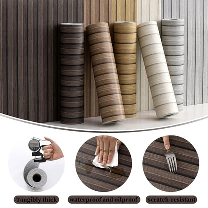 Peel and Stick PVC Slat Wall Panels, Wood Grain Self-Adhesive Soundproof Moisture-Resistant Paneling, 3D Faux Wood Panels for Bedroom Bathroom Walls & Ceilings 118"x15.75"(Dark Walnut,13Sq.ft) - color: Dark Walnut