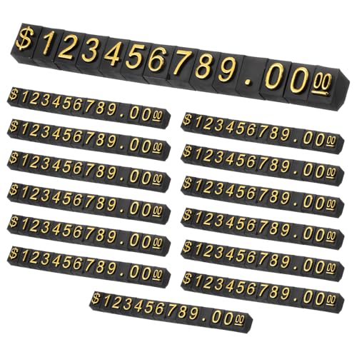 uxcell 14 Set Price Display Cube, Adjustable Price Tag Stand Removable Mini Tag Number Letter Price Dollar Block Kit for Jewelry Retail Shop Price Signs (Black/Gold, 2.2" Length) - color: Black/Gold, size: 5.6"