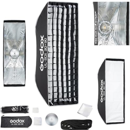 Godox Softbox UL-30x90 11.8"x35.4" Strip Softbox, Quick-Release Umbrella Design Bowens Mount with Grid & Deflector, for Rim Lighting & Product Photography - size: Strip 30x90cm (11.8"x35.4")