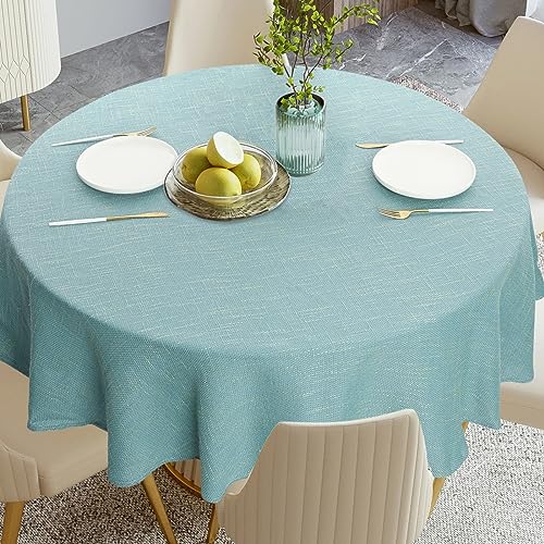 Linen Textured Round Tablecloth Solid Color Cotton Linen Heavy Duty Fabric Water Resistant Table Cover for Dining, Farmhouse, Kitchen, Tabletop Decoration (78inch, Aqua) - color: Aqua, size: 78" (Round)