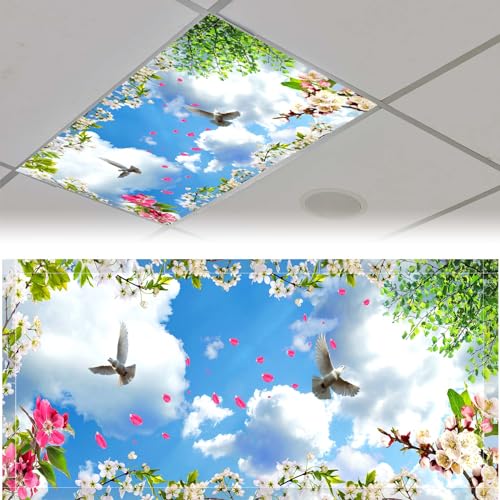 Patelai 4 x 2 Feet Fabric Fluorescent Light Cover for Ceiling Classroom Magnetic Cubicle Shade with 10 Magnets Fluorescent Light Filters for School Home Office Drop Lamp Decor(Dove) - style: Dove