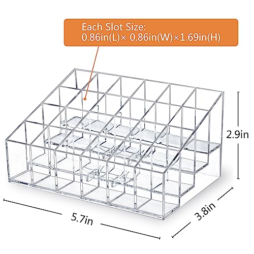 MOSIKER Lipstick Organizer,Small Clear Plastic Compact Lip Gloss Chapstick Perfume Sample Mascara Holder with 24 Slots