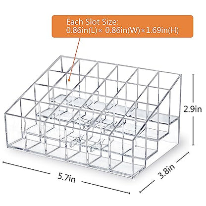 MOSIKER Lipstick Organizer,Small Clear Plastic Compact Lip Gloss Chapstick Perfume Sample Mascara Holder with 24 Slots