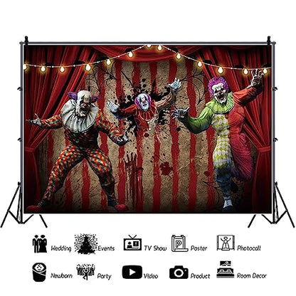 AOFOTO 6x4ft Scary Clown Decorations Backdrop Horror Circus Theme Halloween Photography Backdrop Giant Evil Clown Creepy Bloody Zombie Background Carnival Hallowmas Party Banner Photo Studio Props - size: 6x4ft