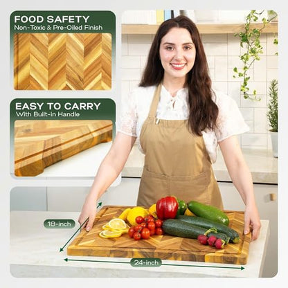Howizz Acacia Wood Large Cutting Board, Herringbone Acacia Cutting Board - 24"x18"x1" - color: 5-Herringbone, size: 24"L x 18"W