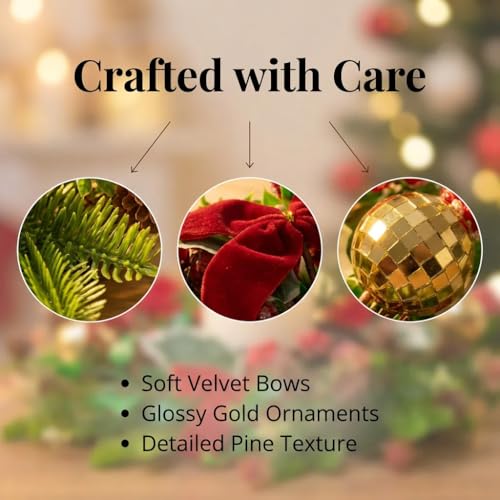 MOYEE Candle Holder Centerpieces for Tables,Candle Ring,Wreaths, Black Metal Candle Stick Paired Artificial Flowers 14 in Versatile Dining Table Centrepiece - color: Red Bow Pinecone Wreath