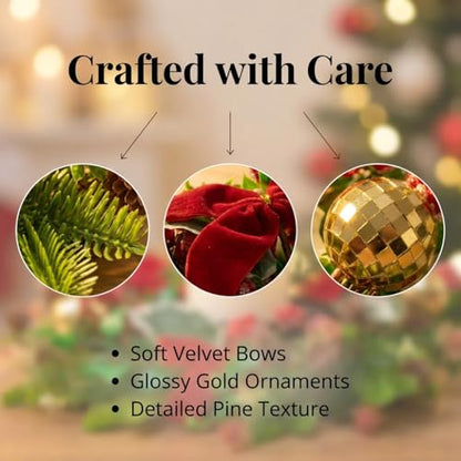 MOYEE Candle Holder Centerpieces for Tables,Candle Ring,Wreaths, Black Metal Candle Stick Paired Artificial Flowers 14 in Versatile Dining Table Centrepiece - color: Red Bow Pinecone Wreath