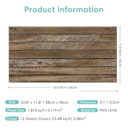 Commomy Faux Wood Slat 3D Wall Panels - 12 pcs of 22.8" x 11.8" - Thin UrltraLight PVC Peel and Stick Tile Wood Textured Printable for Kitchen,Bedroom, Living Room,TV Background（Covers 22.48 sq.ft）