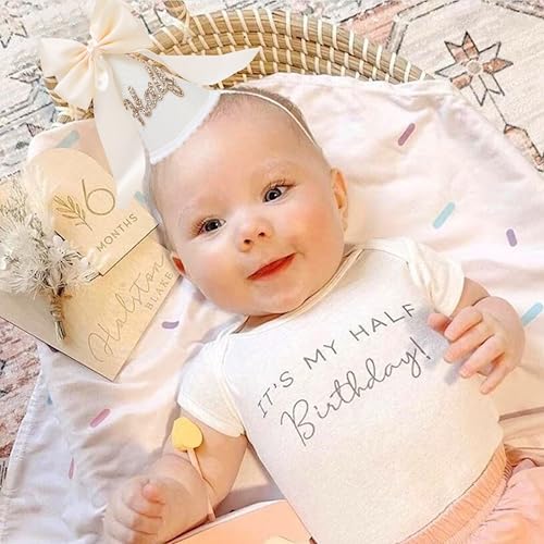 Boho Beige Bow Half Birthday hat-1/2 Birthday Decorations,Glitter Number Cone Hat,Princess Hat,Photo Props Cake Smash - color: White Bow Hat2