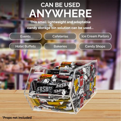 Marketing Holders Stackable Candy Bins Small Medium and Large Storage Caddys with Hinged Lid for Ice Cream Toppings Candies Nuts Granola Cereal and Wrapped Snacks Clear Acrylic - size: Set of 3 Candy Bins