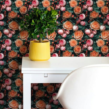 Main Street Peel and Stick Wallpaper Eco-Friendly Sheets 12 Pack, 11 X 16 Inch Fresh Roses Design, Wall Mural for Home Decor, Removable Wall Decor Wallpaper Peel and Stick for DIY Projects - style: Fresh Roses Design