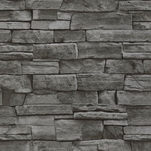 Abyssaly Dark Grey Stone Brick Wallpaper Peel and Stick Backsplash 17.71" X 118" Self-Adhesive Removable Contact Paper Stick on Wall Panels Faux 3D Stone Look Brick Shelf Paper Home Decorations - color: Drak Grey, size: 17.7" x 118"