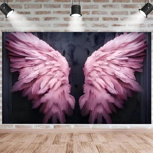 Dreamy Pink Big Angel Wings Backdrop Gradient Pink Retro Dark Gray Walls Mottled Texture for Girl Birthday Wedding Party Decoration Newborn Baby Shower Artistic Portrait Photo Studio Props (C, 9X6FT) - color: C, size: 9X6FT