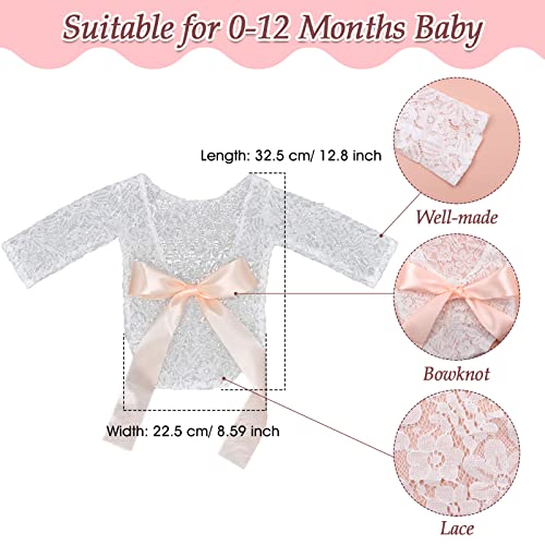 4 PCS Newborn Photography Props Outfits-BabyTutu Skirt Cute Bow Headdress and Lace Rompers Flower Headband Sets for Infants Girl Boy White