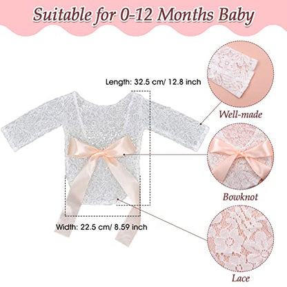 4 PCS Newborn Photography Props Outfits-BabyTutu Skirt Cute Bow Headdress and Lace Rompers Flower Headband Sets for Infants Girl Boy White