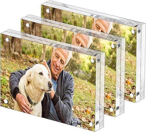 YestBuy 5x7 Picture Frame, Acrylic Photo Frames, Magnetic Picture Frames,Block Picture Frame For Desktop Display, Record Eternal Memory (3 Pack) - size: 5x7"