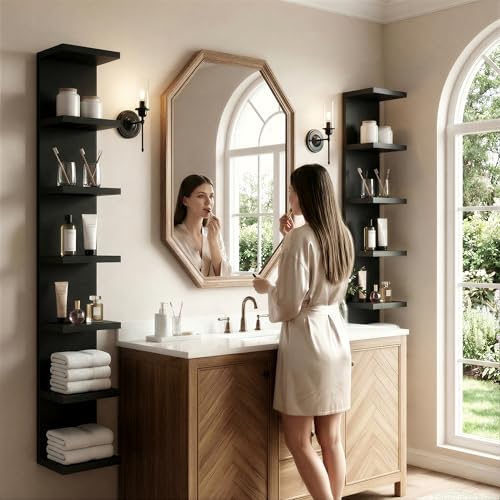 7 Tier Wall Shelf Unit & Lack Shelf, Versatile Floating Shelves for Wall, Bedroom Book Shelf, Vanity Display Shelves, Tall Decorative Shelving Unit, Long Shelves for Storage Black - style: 7 tier wall shelf -Black