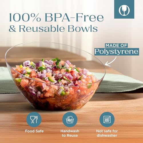 Posh Setting Crystal Clear, Disposable Premium Hard Plastic Medium Angled Bowl, Party, Salad, Snack and Fruit Bowl 5 Pack - color: Clear, size: Medium 20 OZ