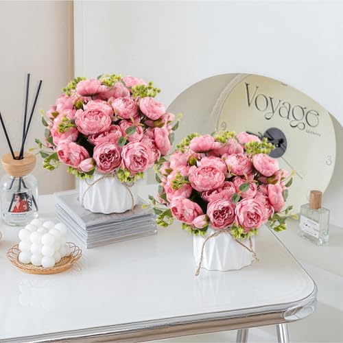 Artificial Peony Flower Silk Peonies Bouquet 4 Bundles Fake Flowers Bulk for Home Wedding Party Decor (Pink) - color: Pink