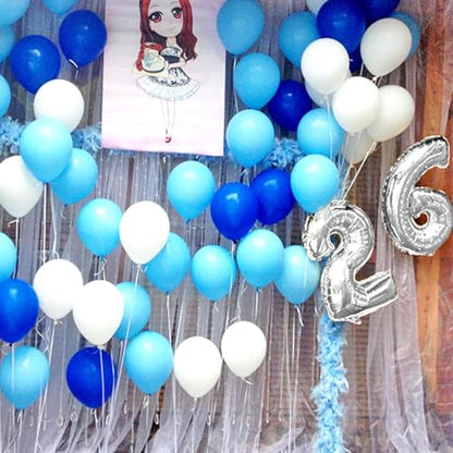 OuMuaMua 62pcs Blue Silver White Confetti Balloons Kit, 12 Inch White Royal Blue Metallic Silver Confetti Balloons for Boy Birthday Baby Shower Graduation Party Supplies - color: Blue White Silver