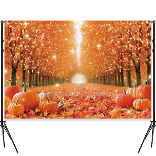 Fall Photography Backdrop 8x6ft, Autumn Maple Leaves Photo Background, Pumpkins Background for Thanksgiving Party, Farm Harvest Photo Booth Props - color: Autumn Backdrop-1, size: 8×6ft
