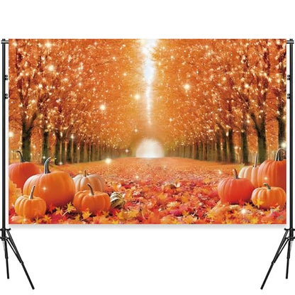 Fall Photography Backdrop 8x6ft, Autumn Maple Leaves Photo Background, Pumpkins Background for Thanksgiving Party, Farm Harvest Photo Booth Props - color: Autumn Backdrop-1, size: 8×6ft