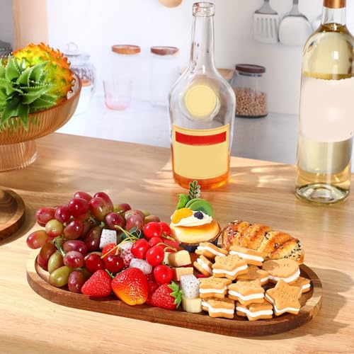Yaomiao 4 Pcs Acacia Wooden Serving Tray Oval Shaped Rustic Wood Plates Large Decorative Natural Tray Serving Platter for Food Charcuterie Cheese Dish Bread Fruit Kitchen(14 x 7 Inch) - size: 14 x 7 Inch