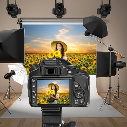 12x8ft Vinyl Sunflowers Field Backdrops for Photography Background Summer Landscape Sunset Blue Sky Outdoor Holiday Party Backdrop Children Adults Portraits Photo Studio - size: 12x8ft
