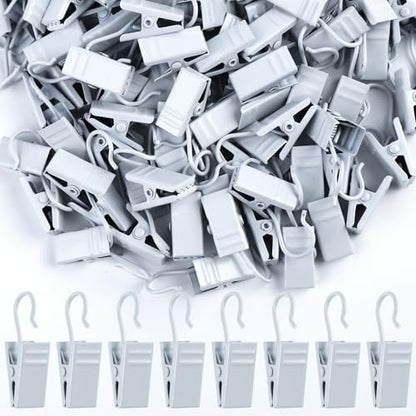 Teenitor 100 Pack White Curtain Clips Curtain Hooks, Stainless Steel Small Clips for Hanging Curtains, Outdoor String Lights, Art Craft Display, White - color: White