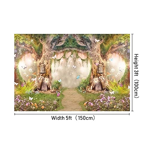 Leowefowa 5x3ft Enchanted Forest Backdrop Fairytale Forest Flowers Jungle Butterflies Photography Background Newborn Girls Baby Shower Kids Birthday Party Decoration Photo Shoots Props - size: 5x3ft