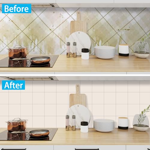 Peel and Stick Tiles for Kitchen Backsplash, New Upgrade Design 9" x9" SPC Square Marble Tiles, Glossy Beige Premium Mosaic Tiles(5-Sheet) - color: Beige, size: 5-sheet