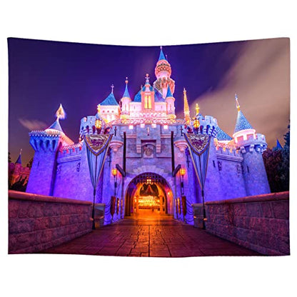 9x6ft Soft Fabric Happy Birthday Backdrop Fantasy Castle Night Scene Background for Birthday Party Supplies Decon Photo Booth Props RBJLSME034 - size: 9x6ft