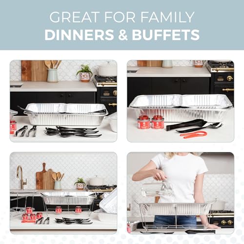 Large Full Size 33-Pcs Disposable Chaffing Buffet with-Covers, Utensils, Fuel Cans – Premium Chafing Dish Set for Events, Parties, Catering - size: Complete Kit (with Racks)