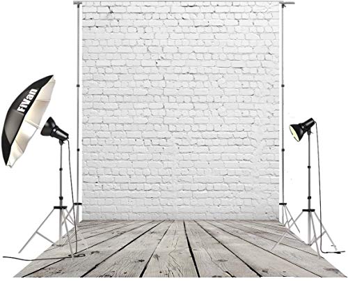 HUAYI White Brick Wall with Gray Wooden Floor Photography Backdrop Vinyl Background for Pictures D-2504 (5x10ft(CottonPolyester)) - size: 5x10ft-CottonPoly