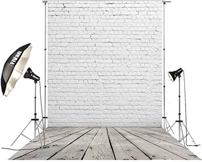HUAYI White Brick Wall with Gray Wooden Floor Photography Backdrop Vinyl Background for Pictures D-2504 (5x10ft(CottonPolyester)) - size: 5x10ft-CottonPoly
