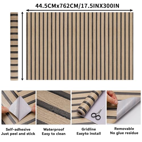 Brown Wood Slat Peel and Stick Wallpaper - 17.5"x300" Textured Faux Wood Self-Adhesive, Waterproof Removable Wall Panel for Bedroom, Kitchen, Accent Wall - Easy Install - color: Dark Brown, size: 17.5" x 300"