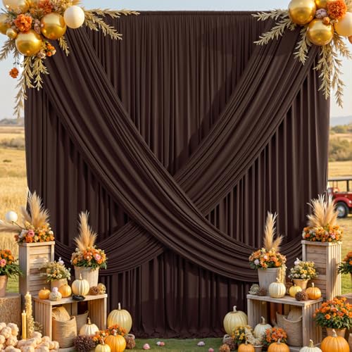 20×12ft Wrinkle Free Brown Backdrop Curtain for Wedding Parties, 4 Panels 5×12ft Long Soft Silky Polyester Backdrop Drapes Coffe Photo Back Drop Curtains for Bear Party Photography Background Cloth - color: Brown, size: 12ft Long_4 Panels