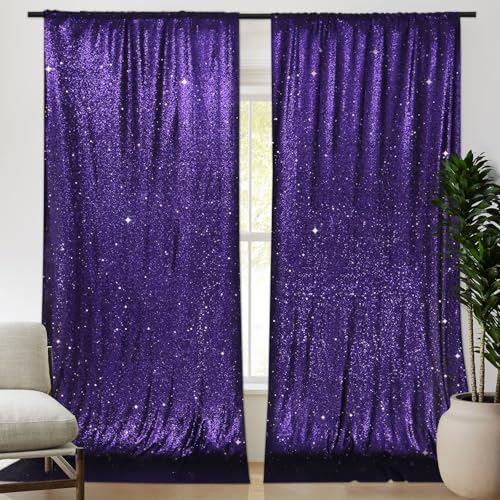 PartyDelight Sequin Backdrop Curtains 2 Panels Purple 5Ft x 10Ft Photograph Back Drop Wedding Curtain Special Events - color: Purple, size: 60"W x 120"L (Pack of 2)