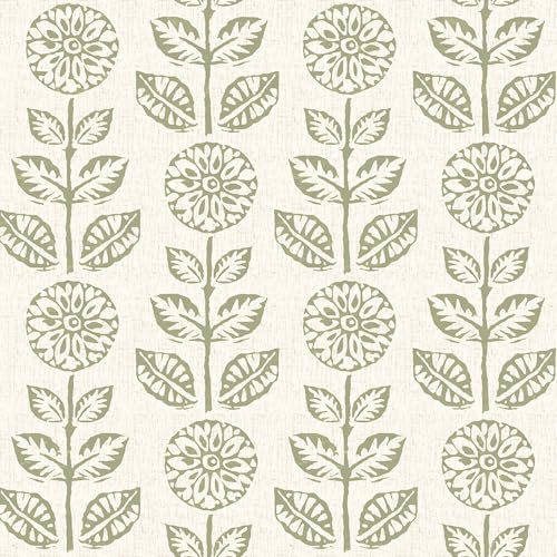 Wudnaye Vintage Floral Peel and Stick Wallpaper Beige Floral Contact Paper 17.7in × 590.4in Tulip Self Adhesive Wallpaper Boho Flowers Removable Waterproof Wall Paper for Bathroom Bedroom Decorative - color: Green, size: 17.7" x 590.4"