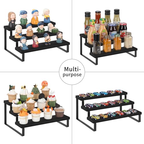 YINMIT Wooden Display Riser Stand, Tiered Perfume and Cologne Organizer Stand, 3 Tier Spice Rack Organizer, Rustic Display Shelf for Candles (3 Tier,Black) - color: 3 Tier,Black
