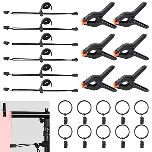 Swpeet 22Pcs Photography Backdrop Clips Clamps Assorments Kit, 10Pcs Curtain Rings with Clips, 6Pcs Backdrop Spring Clamps and 6Pcs Leather Background Clips Holder - size: NO.1 Backdrop Clips Clamps