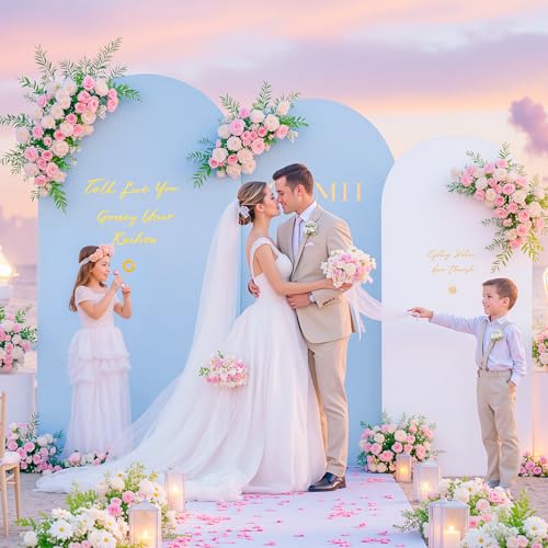 Set of 3 Arch Backdrop Covers(6ft, 5ft, 4ft) - Premium Stretchy Spandex Backdrop Arch Stand Cover for Baby Shower,Wedding,Party Decor Chiara Cover with Double-Sided Design(Blue, White) - color: White+Light Blue, size: 6FT,5FT,4FT
