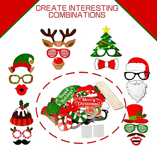 Christmas Photo Booth Props - Set of 32 Party Supplies, Pose Sign Kit for Adults Kids Decoration, Xmas Props for Photoshoot Selfie Holiday Photography - size: 32