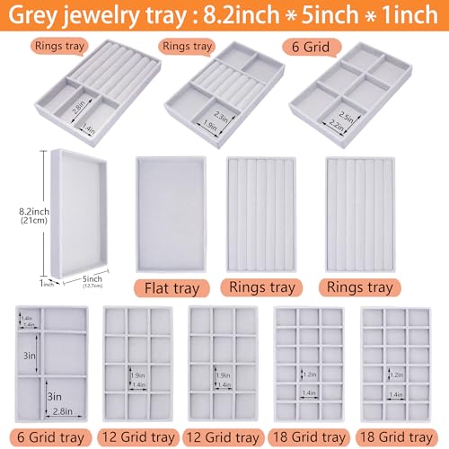 12 Set Jewelry Tray Velvet Jewelry Drawer Organizer Necklace Bracelet Display Tray for Earring, Ring, Brooch, Watch - color: Grey, size: 12 Pcs