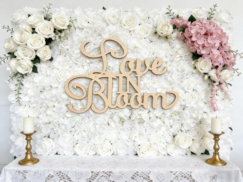 Love in Bloom Bridal Shower Sign - Rustic Laser-Cut Wooden Backdrop Decor for Wedding, Engagement, Bridal Luncheon, Anniversary Photo Booth Props