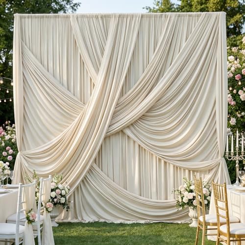 10ft×12ft Beige Backdrop Curtain for Wedding Parties, 2 Panels Wrinkle Free Polyester Photo Backdrop Drapes Back Drop Cloth for Birthday Photography Background - color: Beige, size: W5' x H12'(2 panels)