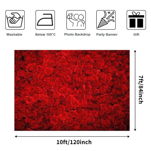 Avezano Red Rose Floral Wedding Photography Backdrop Valentine's Day Party Photo Backdrops Vinyl Cloth 14 February Background Photo Booth Props Pictures (10x7ft) - size: 10x7ft
