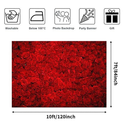 Avezano Red Rose Floral Wedding Photography Backdrop Valentine's Day Party Photo Backdrops Vinyl Cloth 14 February Background Photo Booth Props Pictures (10x7ft) - size: 10x7ft