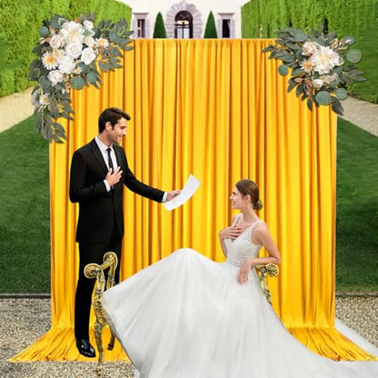 10ft x 10ft Yellow Backdrop Curtains for Parties, Fabric Satin Background Curtain with Rod Pockets for Weddings, Birthday, Baby Shower, Photography, Graduation Party Backdrop Drapes, 2 Panels - color: Yellow