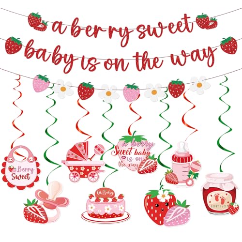 Strawberry Baby Shower Decorations - A Berry Sweet Baby Is on the Way Banners Cute Strawberry Decorations Strawberry Sweet Baby Hanging Swirls Ceiling Decor Girls - style: Strawberry